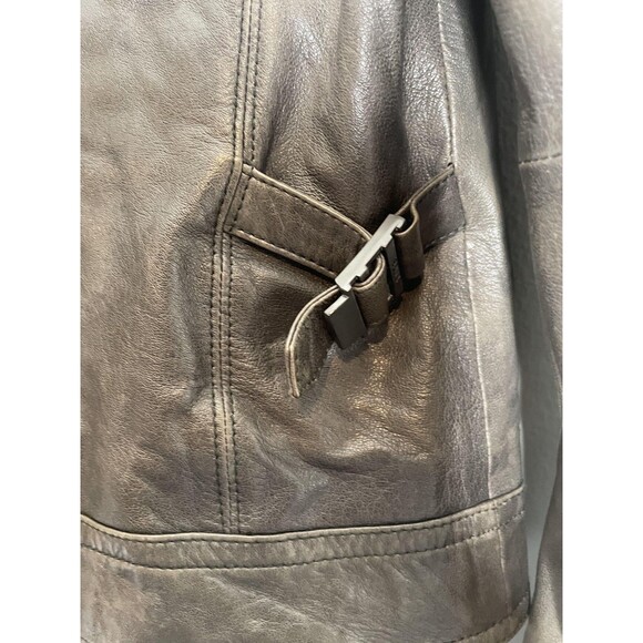 Vince Jacket Womens Medium Brown Leather Moto Zip Pockets Buckle Accent - Picture 6 of 7
